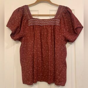 Madewell NWT Maroon Peasant Embroidered 2X Blouse